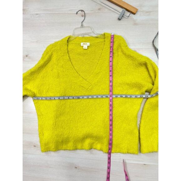 ANTHROPOLOGIE MAEVE PLUSH V-NECK COZY PULLOVER SWEATER M Neon Yellow - Picture 11 of 14
